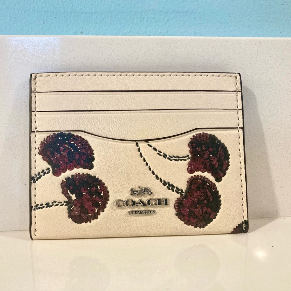 Coach Slim Id Card Case With Cherry Print